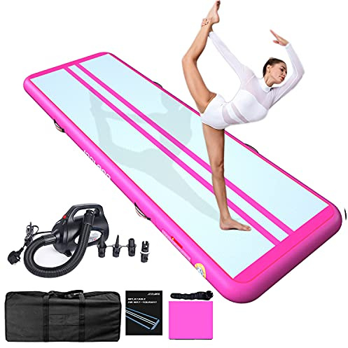 JOOLOOG Air Tumbling Matte Track 10cm High Gimnasia Colchoneta hinchable de 3 m con bomba de aire eléctrica Esterilla de entrenamiento para el hogar, gimnasio, jardín, yoga, porristas, fitness, color