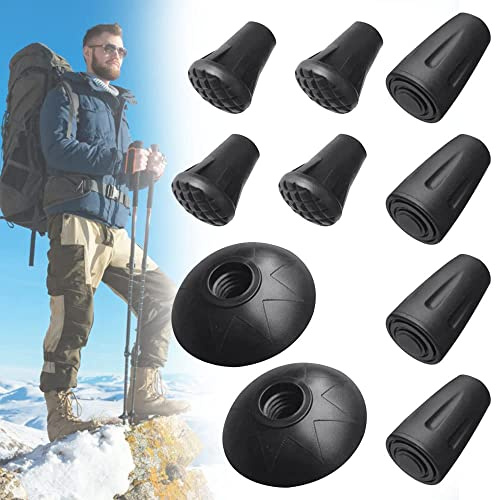 KLYNGTSK 10 Stück Trekkingstöcke Pads Weiche Walkingstöcke Gummipuffer Nordic Walking Stöcke Pads Gummi Trekking Asphaltpads Wanderstöcke Gummipuffer Ersatzfüße für die meisten Trekkingstöcke, 4 Type