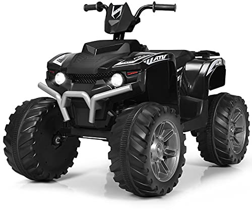 COSTWAY Kids Electric Quad Bike, 12V Battery Powered Ride on ATV with LED Light, Horn & Music, High/Low Speeds, Electric Mini Vehicle Toy Car for Boys Girls (Black)