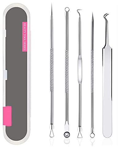 Rnitle Blackhead Remover Tool,Pimple Whitehead Acne Comedone Extractor Tool Set Stainless Steel with Transparent Box for All Skin Types