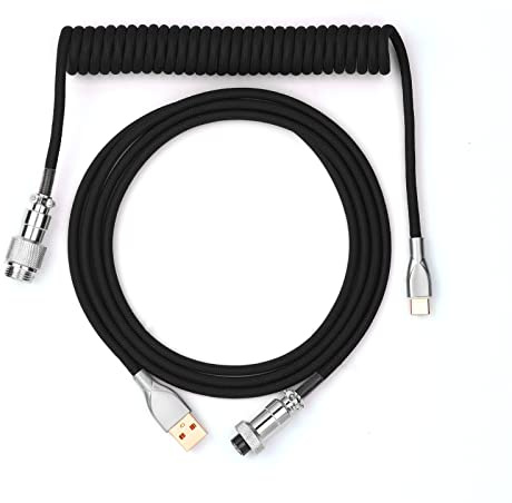 EPOMAKER Mix USB Typ C Kabel 1.8m, Typ-C zu USB A, TPU, Mechanisches Tastatur-Spiralkabel mit Abnehmbarem Aviator-Anschluss für Gaming-Tastatur (Schwarz)