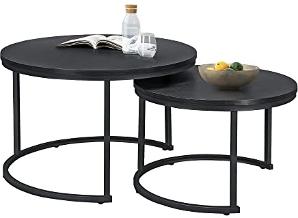 [en.casa] Couchtisch Christchurch 2er Set Wohnzimmertisch rund Sofatisch Satztisch Beistelltisch mit Metallgestell Kaffeetisch Schwarz