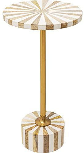 Kare Design Beistelltisch Domero Cirque Weiß/Gold, Wohnzimmertisch, Beistelltisch rund, Couchtisch, Stahlgestell, Durchmesser 25cm, Beistelltisch Couch, 50x25x25cm (H/B/T) | bis 30 kg belastbar, runde Form, Beistelltisch, Sofatisch, Couchtisch, Holz, Stahlgestell, Wohnzimmer