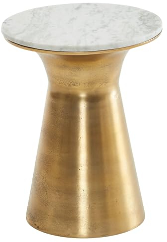 Wohnling Beistelltisch Echter Marmor Weiß 35x35x45 cm Anstelltisch Metall Gold, Kleiner Sofatisch Rund, Wohnzimmertisch Couch Modern, Couchtisch Hoch