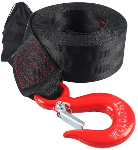 Boat Winch Strap with Hook,Boat Trailer Winch Strap 2 inch x 20 Foot, Great for Truck, Jet Ski and Car Trailers Towing and Heavy Duty Equipment (Black)