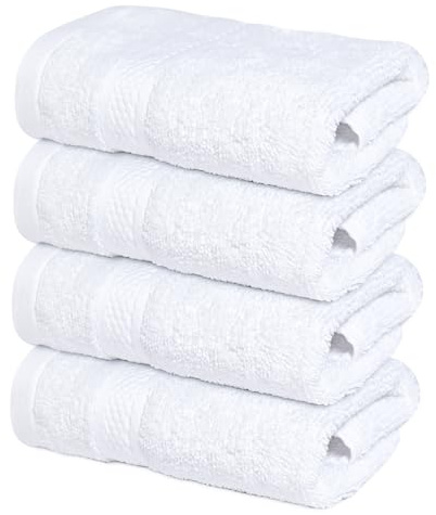 Infinitee Xclusives Lot de 4 débarbouillettes blanches de qualité supérieure - 33 x 33 cm - 100 % coton pour le corps et le visage - Essuie-mains de cuisine et chiffons pour bébé