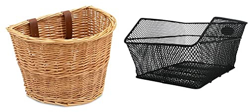 Prosource Unisex – Erwachsene Geflecht Korb, Hellbraun, Einheitsgröße & Fischer Gepäckträgerkorb School, Fahrradkorb, engmaschig, diebstahlsicher, für E-Bikes geeignet, Tragkraft 25 kg, schwarz
