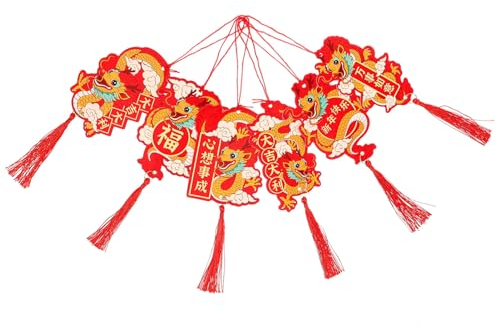 EXCEART 6 Stück Neujahr Frühlingsfest Anhänger Chinesische Knoten Quaste mit Papier Drachen Figur 2024 Jahr des Drachens Tierkreiszeichen Anhänger für Bonsai Baumschmuck Haustür Deko