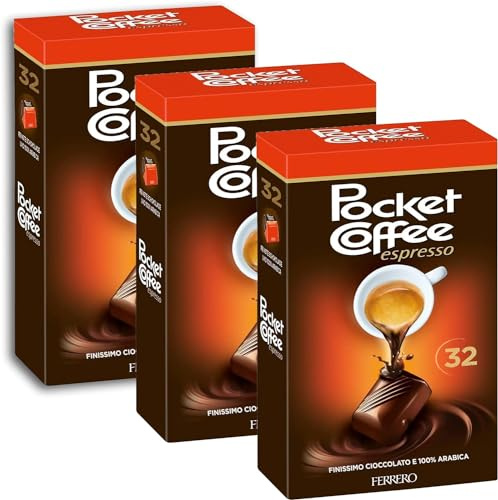 3X Pocket Coffee Espresso Maxi Scatola con 32 Praline di Finissimo Cioccolato e Caffe 100% Arabica 400g [3 Confezioni]