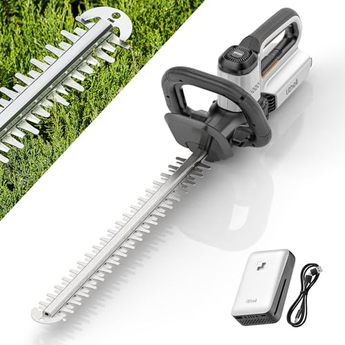 Litheli Heckenschere Akku, 56 cm Messerlänge, 18 mm Zahnabstand, ergonomischer Griff, Anschlagschutz, Heckenschneider mit einem 2,0 Ah Akku für Sträucherschneiden Gartenpflege, Cordless Hedge Trimmer