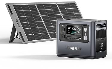 AFERIY Generatore Solare 1200W con Pannello 100W, Batteria LiFePO4 960Wh (Picco 2400W), 220V-240V, Pannello Pieghevole con USB, IP65, per Campeggio, Viaggi, Corrente