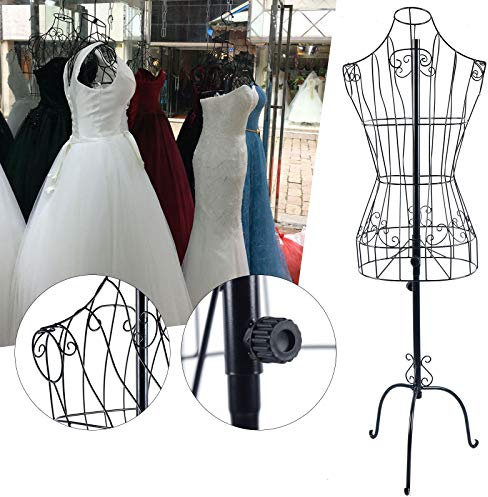 Metall Schaufensterpuppe Schneider Puppe DekobüSte KleiderstäNder Draht Torso Weiblich KostüMbild BüSte Vintage Hakenleiste Eisendraht DamenbüSte Antik Schwarz VerstellbarhöHe 140-170Cm