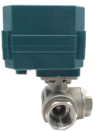 DN15 motorisierter Kugelhahn, Edelstahl, 3-Wege-Kugelhahn mit vollem Durchgang und großem Drehmoment, 2/3-Draht-Elektroantrieb, AC220V, DC24V, DC12V (Color : L TYPE_DC24V_CR04, Size : DN15)