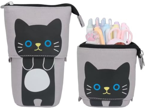 EDATOFLY Federmäppchen Reißverschluss, 2-in-1 Niedlich Federtasche Teleskopisch Schlampermäppchen Mädchen Teenager Stehendes Mäppchen (Schwarze Katze)