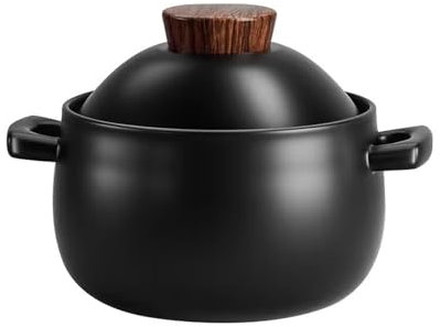 Cocotte en céramique avec couvercle, noir, 0,5 l, casserole en terre cuite, résistante à la chaleur pour cuisinière, facile à nettoyer (1,9 l)
