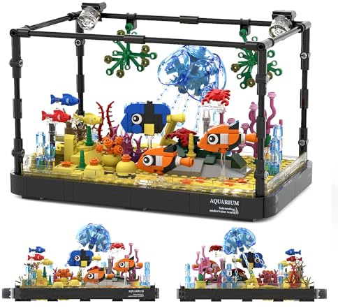 Tarcury Set costruzione acquario 725 pezzi, giocattoli costruzioni acquario meduse, include coralli, granchi, piante acquatiche - Giocattolo educativo creativo per bambini e adulti