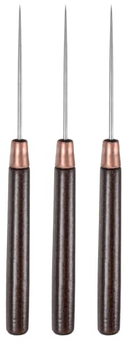 sourcing map 3pcs Handwork Sewing Awl Slender Awl Leather Punch Hole Tool with Wooden Handle Scratch for Broken Wire Make Mark Drilling Stitching Repair and DIY Handmade, Red