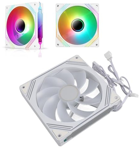 140mm ARGB PWM Chassis Fan, DIY Colorful Speed Adjustable Case Fans, Anti-Vibration Pads, 5V 3-PIN Connector Quiet Cooling Fan for CPU Cooler, Radiator, PC Chassis (Reverse White)