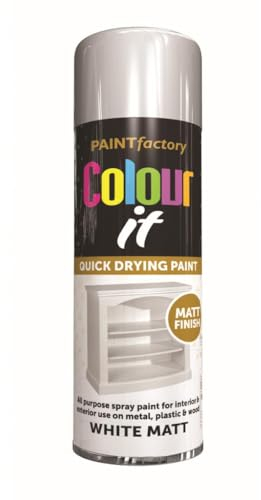 RAPIDE PF COLOUR IT Spray Paint Matt White 250ml - Quick Drying Matt Finish for Metal, Plastic, and Wood - Interior & Exterior Use