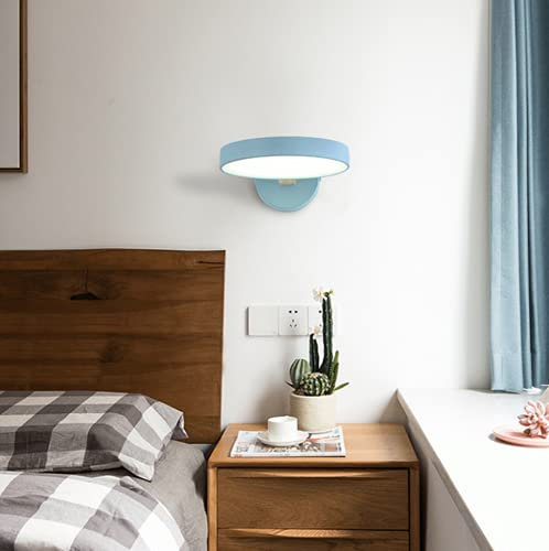 SSNCcNC Blau, LED Dimmbar Wandlampe Holz Metall Wandleuchte Innen Wandstrahler Minimalismus Leselampe Moderne Schlafzimmer Nachttischlampen Wandleuchten Flur Treppen Wohnzimmer 12W