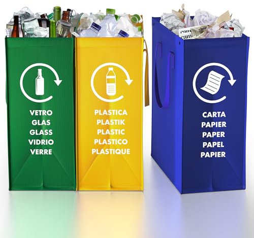 TP HOME® Borse Raccolta Differenziata - 3 Bidoni Differenziata da Interno ed Esterno per Carta, Plastica e Vetro - Set Pattumiera Differenziata 3 Scomparti - Pattumiera Sottolavello