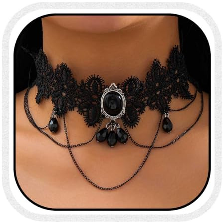 Fashband Blumen-Choker-Halskette schwarzer Kristall Gothic-Halsketten Halloween-Party Kostüm Halskette für Damen