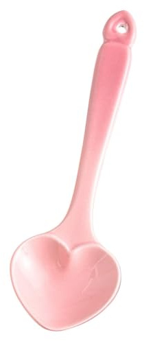 Amosfun Heart Shape Ceramic Spoon for Coffee, Dessert, and Soup - 5.5'' Pink Teaspoon for Home and Restaurant Use