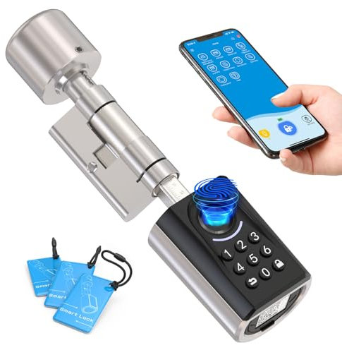 WELOCK ToucA51 Fingerabdruck Passwort Türschloss, Elektronisches Fingerabdruck Pin Code Schloss mit App, Passwort, RFID-Karte, Geeignet für Türen von 30-70 mm