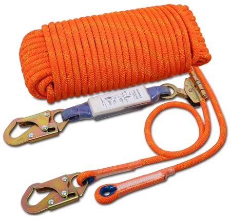 Fall Protection Safety Rope 25ft 50ft 100ft 150ft Heavy Duty Vertical Roofing Rope Rope Grab Snap Hook Shock Absorber Fall Protection Line Kit Restraint System Roofing Safety Equipment (100FT)
