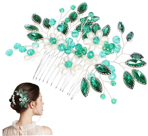 NOLITOY Grüner Kristall Haarkamm Dunkelgrün Blatthaarspange Haarschmuck Damen Hochsteckfrisuren Kopfschmuck Hochzeit