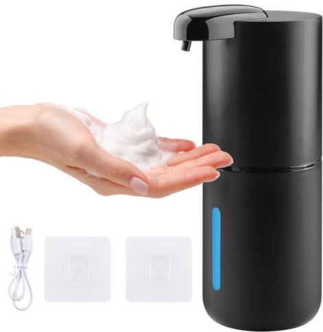 Foydream Dispenser Sapone Automatico, 380 ML Schiuma Dispenser Sapone Bagno con Sensore Ricarica USB Regolabile Livello 4 per Bagni e Cucine Hotel