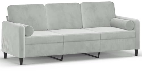 Willood 3-Sitzer-Sofa mit Zierkissen Couch Liegesofa für Wohnzimmer Hellgrau 180 cm Samt