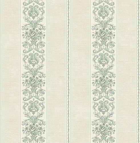 KT·EXCLUSIVE WALL FASHION Papiertapeten | Klassische Streifentapeten | 10,05x0,52 m | Swansea (Creme-Türkis)
