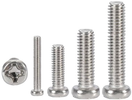 Gladiaond 100 Stück M1.4 M1.6 M2 M2.5 M3 M3.5 M4 Länge 3–12 mm Klasse 4.8 Kreuzschlitz-Flachkopfschrauben, vernickelte Maschinenschrauben aus Kohlenstoffstahl(7mm,M1.4)