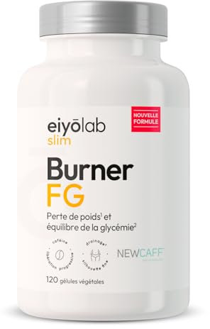 BURNER FG | Brûleur de Graisse Puissant Spécial Femme | Caféine NewCaff | Detox Anti-Cellulite | L-Carnitine + Thé Vert + Griffonia + Tryptophane + Guarana | 120 Gélules Vegan | Eiyolab