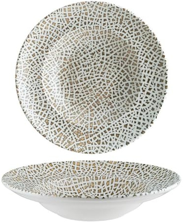 Service d'assiettes de présentation rondes de 6 pièces creuses et empilables, ANISA, plat à soupe et entrée en porcelaine dorée - Dimension: 24 x 5 cm