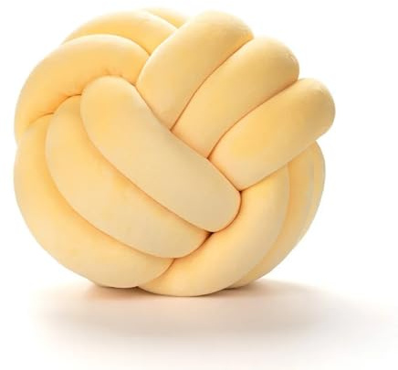 Fay Bless rund knut bollkudde – mjuk sammet dekorativ kudde för soffa, säng, golv eller vardagsrum – handknuten plysch accentkudde för inredning, minimalistisk design (knut gul, 22 cm)