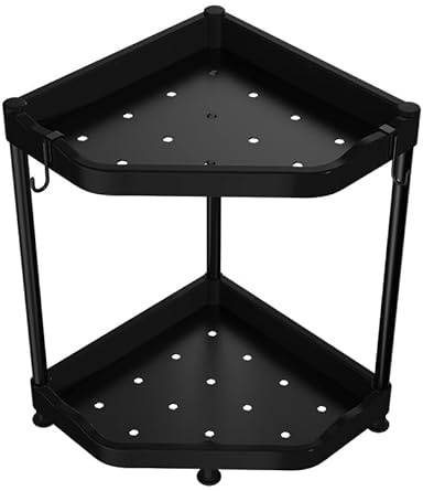 GELIMY 2-Tier Kitchen Corner Organiser Shelf – Black Metal Space-Saving Countertop Storage Rack for Spices, Cookware, Pantry, Office & Bathroom – Free Standing Multi-Tier Organizer – 34.5x36.5cm