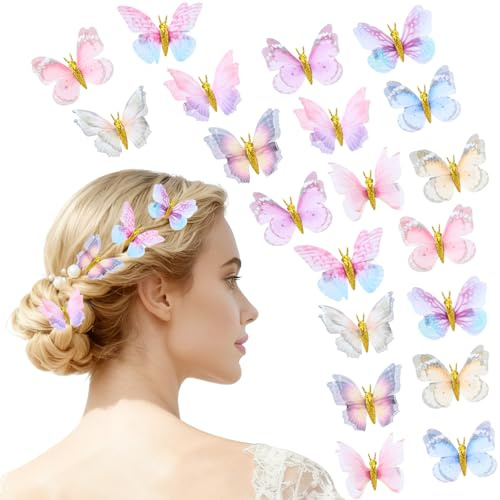 20 Stück Hochwertiges Schmetterling-Haarclips Set mit 3D Haarspange | für Damen, Mädchen & Kinder - Perfekter Kopfschmuck für Braut und Hochzeit Accessoire