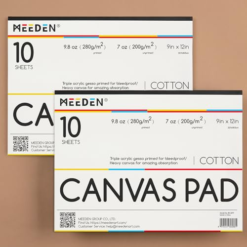 MEEDEN Blocco di carta per artisti: 22,9 x 30,5 cm, 20 fogli (350 g), carta su tela rilegata con colla a triplo primer, per adulti e studenti, forniture artistiche per pittura a olio, acrilico con