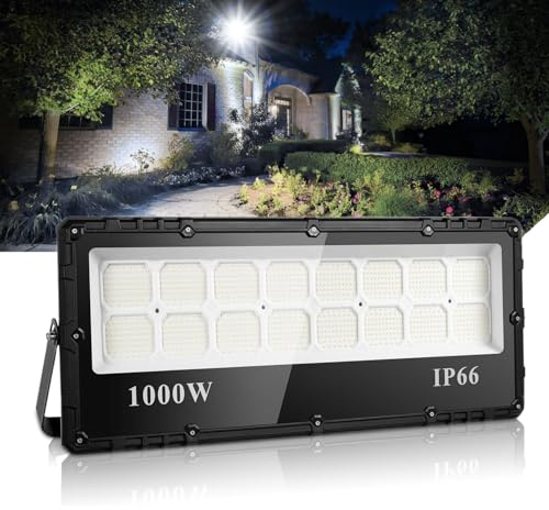 papasbox 1000W LED Strahler 100000LM LED Fluter Flutlicht Außenstrahler Superhell Kaltweiß Fluter 6500K | IP66 Wasserdicht Ideale Wandleuchte Scheinwerfer Außenbeleuchtung für Garten Garage Hotel