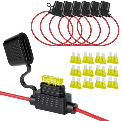 URAQT 6 Pezzi 32V Portafusibili lmpermeabile, 14AWG Portafusibile In-Line, Portafusibile di Standard Lame con Tappo, con Fusibile a Lama Media 12 Pezzi 20A, Portafusibili impermeabile per Auto, Barca