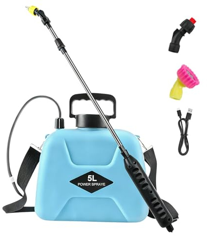 Nikou Pulverizador Eléctrico para Plantas 5 litros, Pulverizador de Mochila a Presión Sulfatadora a Batería Recargable con 3 Boquillas, Varilla Telescópica, para Jardín Huerto Riego