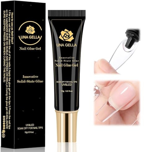 UNA GELLA Solid Nail Glue Gel 15ml Lamp Curing Needed Solid Soak Off U V/LED Lamp Required Super Strong Glue For Fake Acrylic Soft Gel Nail Tips Press On Nails Art