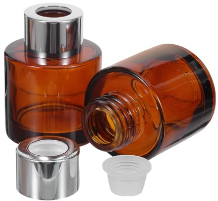 NOLITOY 2 Botellas Difusoras de Aroma de Habitación de Vidrio de 50 Ml Color Marrón Ámbar, Frascos Vacíos para Aceites Esenciales y Fragancias, Recargables para Aromaterapia y