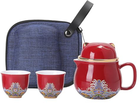 Juego-De-Tazas-De Té-De-Cerámica Portátil: Juego-De-Tazas-Y Luckyy Cat, Tazas-De Té-De-Porcelana A Prueba De Golpes Con Colador, Juego-De-Té-De-Viaje Compacto | Preparación De Té-En Casa Y En V
