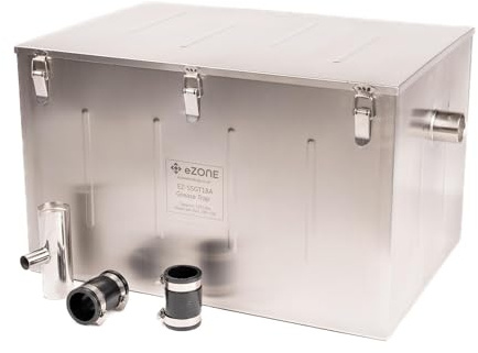 Commercial Catering Grease Trap 118 Litre Under Sink Kitchen Drainage Wastewater Fat Oil Interceptor Separator Stainless Steel with Couplings and T-Vent Pipe