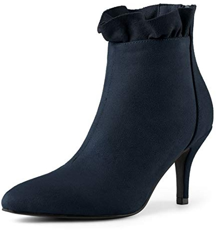 Allegra K Botines De Tacón De Aguja Con Volantes De Punta Estrecha Para Mujeres Azul marino 37