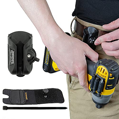 Spider Tool Holster Set - Self Locking, Quick Draw Belt Holster Clip + Elastic Tool Grip - Improve The Way You Carry Your Power Drill, Driver, Multitool, Pneumatic, Flashlight, Hammer, Saw and More!