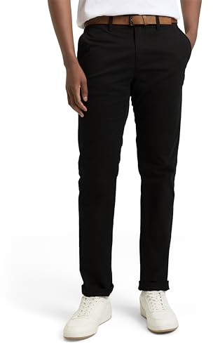 TOM TAILOR Denim Herren Slim Fit Chino Hose mit Gürtel 29999 - Black 34W / 32L